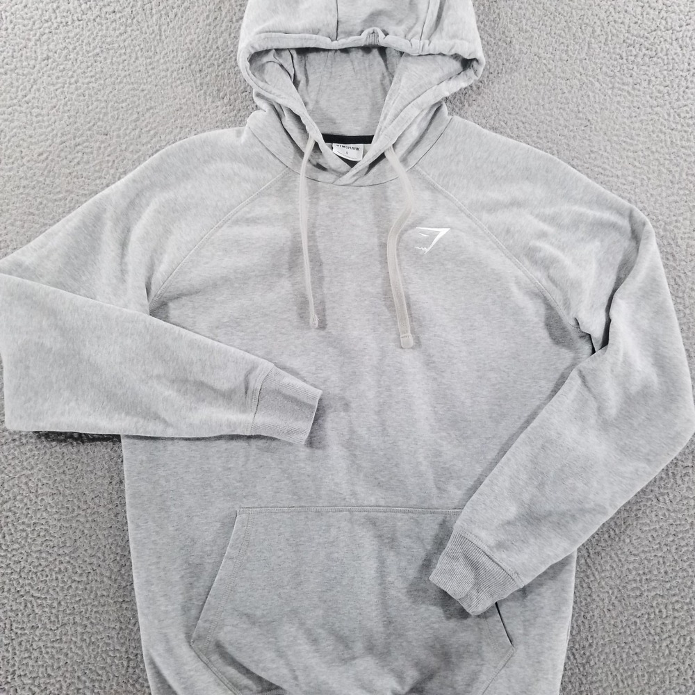 Gymshark Hoodie Mens Small Gray Crest Pullover Fleece Sweatshirt Athleisure Gym